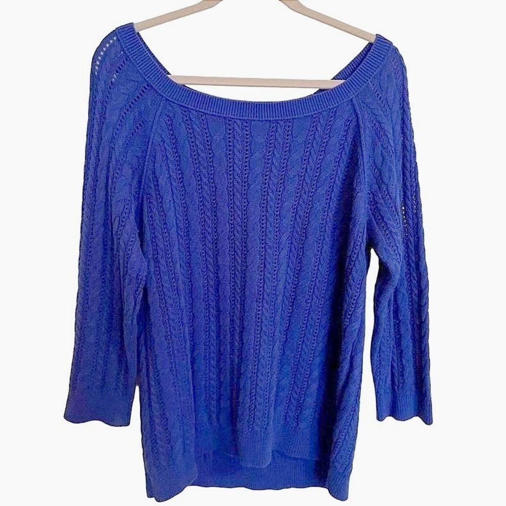 AMERICAN EAGLE OUTFITTERS CABLE KNIT SWEATER SIZE LARGE BOAT‎ NECK ROYAL BLUE